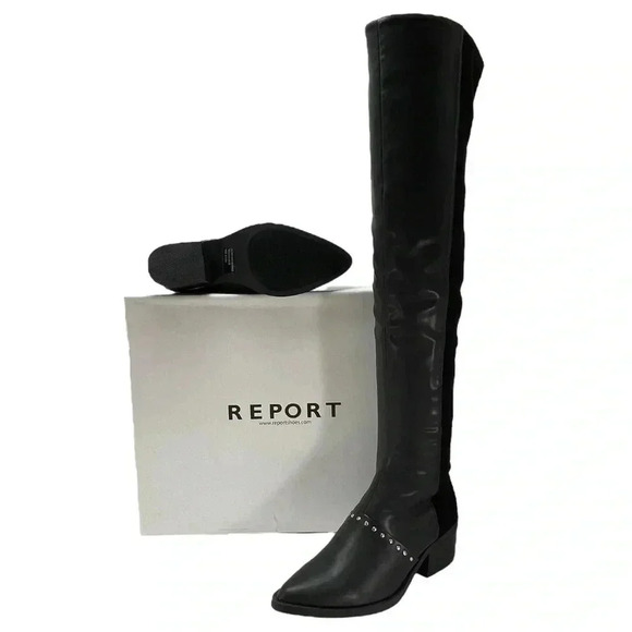 Report Zaria Black Faux Leather & Suede OTK Womens Boots Size 5M - Picture 16 of 16